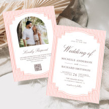 Casamento Código QR de Foto Listrada Rosa Coral Pa