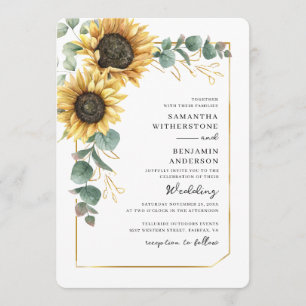 Convites Casamento Código QR de Girassol Eucalipto Floral