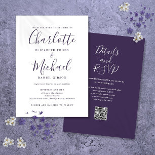 Convites Casamento Código QR de Letra Moderna Roxa