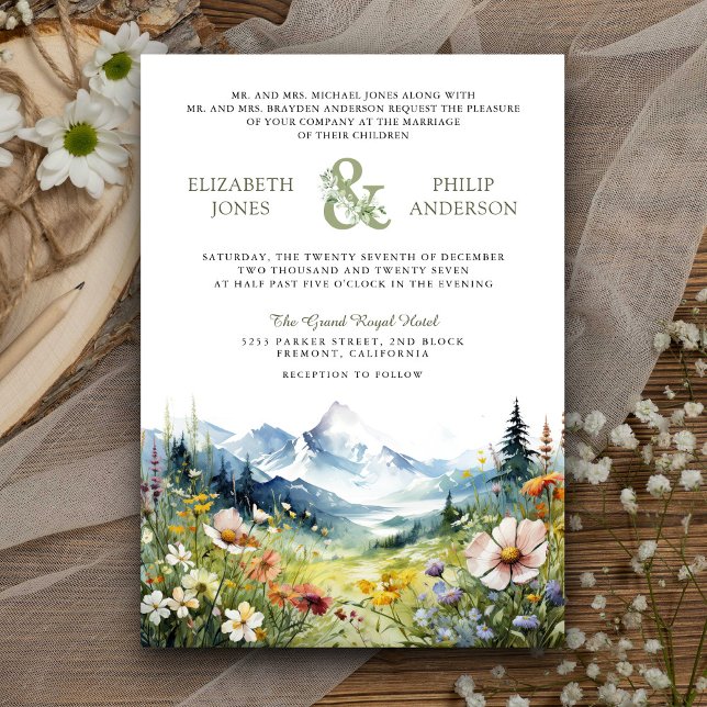 Convites Casamento Código QR de Prado de Montanha de Flor S (Criador carregado)