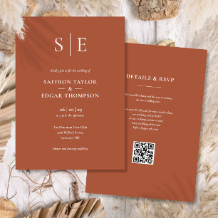 Convites Casamento Código QR de Terracota Monograma