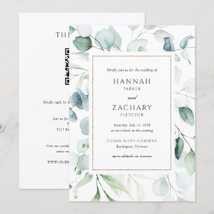 Convites Casamento Código QR de Vegetação em Aquarela Elega
