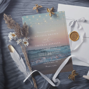 Convites Casamento Código QR Destino Elegante Pôr do Sol na