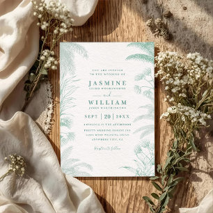 Convites Casamento Código QR Destino Folhas Florais de Palm