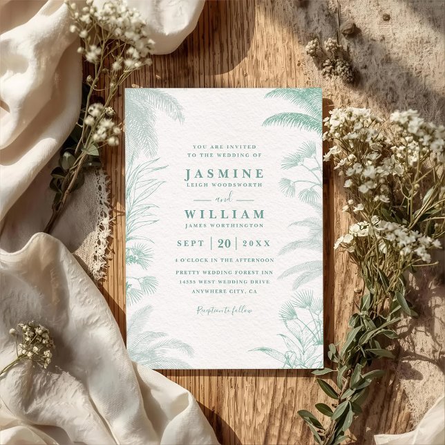 Convites Casamento Código QR Destino Folhas Florais de Palm (Criador carregado)