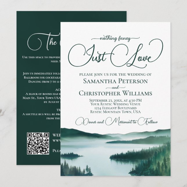 Convites Casamento Código QR do Lago Rústico Sem Frescuras (Frente/Verso)