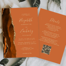 Casamento Código QR Dourado Ágata Laranja Queimada