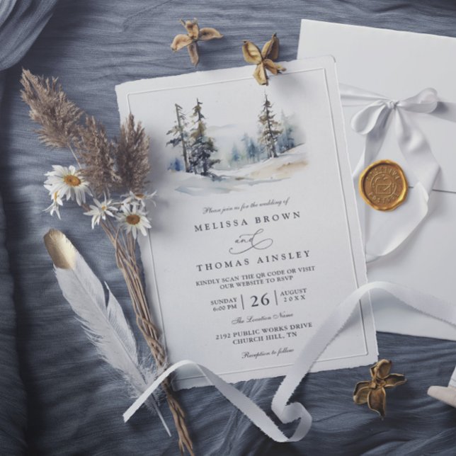 Convites Casamento Código QR Elegante Árvores da Floresta R (Criador carregado)
