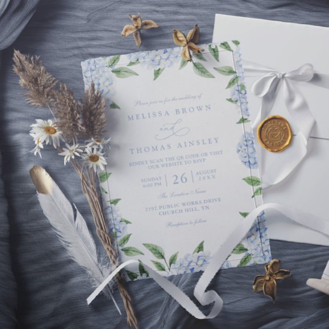 Convites Casamento Código QR Elegante com Borda de Hortênsi (Criador carregado)
