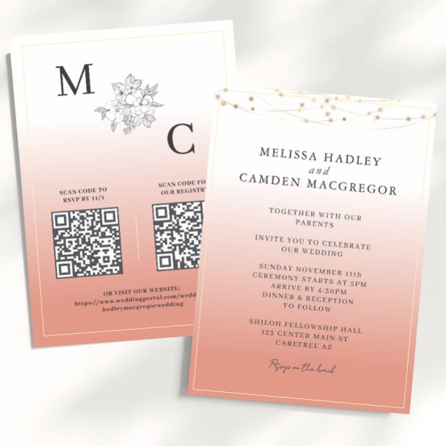 Convites Casamento Código QR Elegante Coral Deserto (Criador carregado)