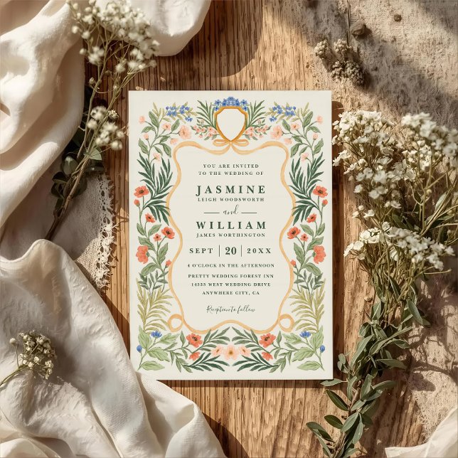 Convites Casamento Código QR Elegante Flores Silvestres Jar (Criador carregado)