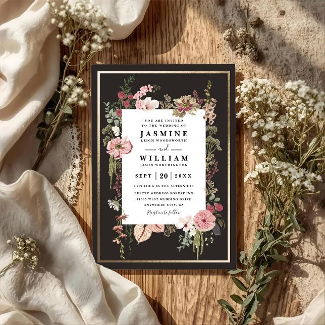 Convites Casamento Código QR Elegante Jardim Boho Flores Si (Criador carregado)
