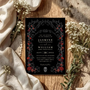 Convites Casamento Código QR Elegante Romance Portão Gótico