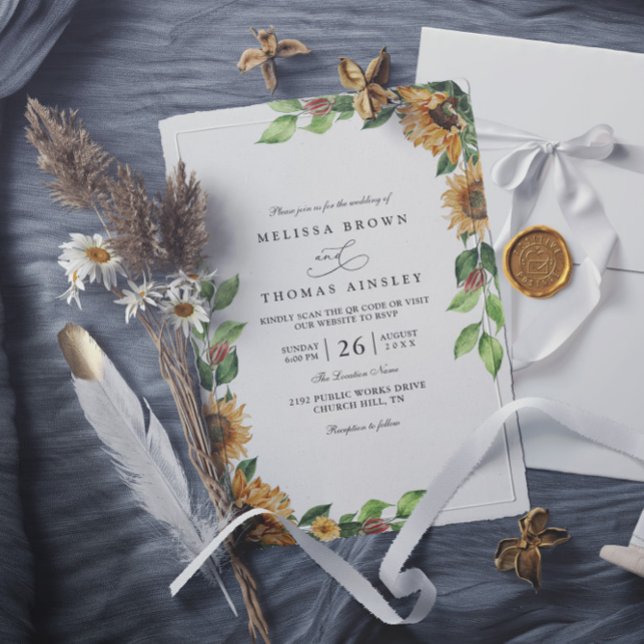 Convites Casamento Código QR Elegante Rústico Boho de Giras (Criador carregado)