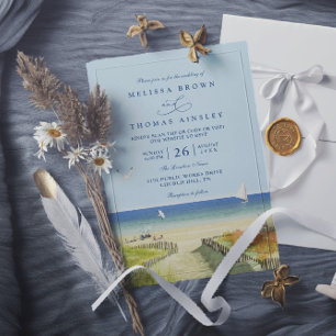 Convites Casamento Código QR Elegante Tropical Praia Areia