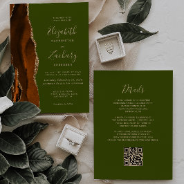 Convites Casamento Código QR em Ágata Laranja Queimada Verd
