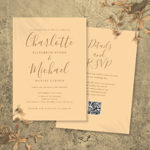 Convites Casamento Código QR em Champagne Elegant Script