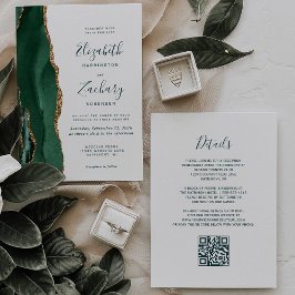 Convites Casamento Código QR em Grafite Dourada Verde Esmer