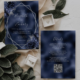 Convites Casamento Código QR em Moldura de Prata com Floral