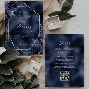 Convites Casamento Código QR em Moldura de Prata com Floral