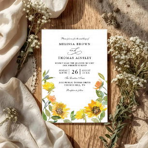 Convites Casamento Código QR Ensolarado Girassol Amarelo El