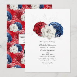 Convites Casamento Código QR EUA Americano Vermelho Branco 