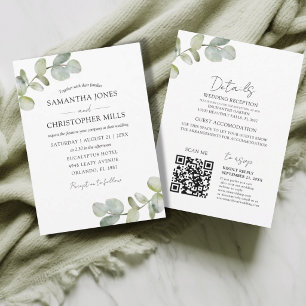 Convites Casamento Código QR Eucalipto Botânico Rústico