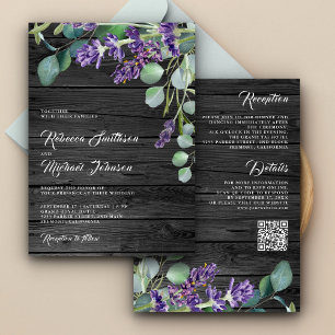 Convites Casamento Código QR Eucalipto Lavanda Madeira Rúst