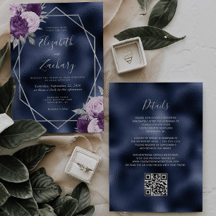 Convites Casamento Código QR Flor de Lilás em Folha de Prat