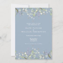 Convites Casamento Código QR Flor de Lilás Verde Azul Poeir
