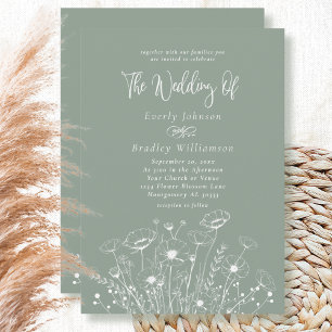 Convites Casamento Código QR Flor Silvestre Branca Boho Ver