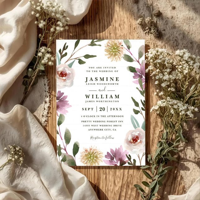Convites Casamento Código QR Florais Boho Rústico Elegante (Criador carregado)