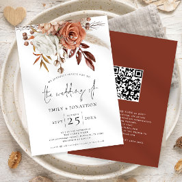 Convites Casamento Código QR Florais Terracota Rústico
