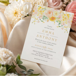Convites Casamento Código QR Floral Amarelo Manteiga Românt