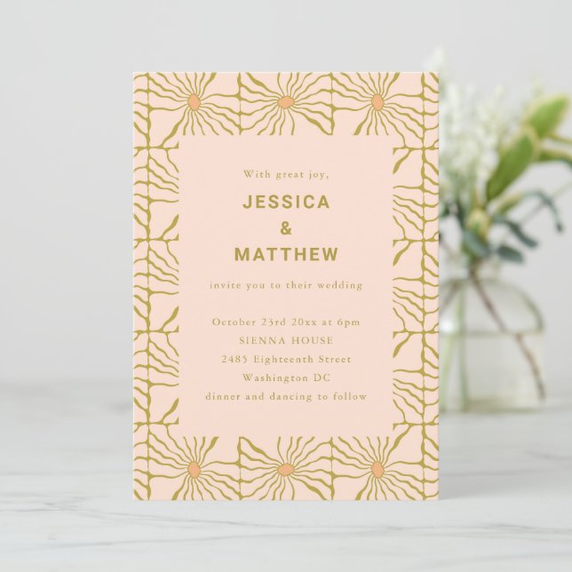 Convites Casamento Código QR Floral Azeda Retro Boho (Em pé/Frente)