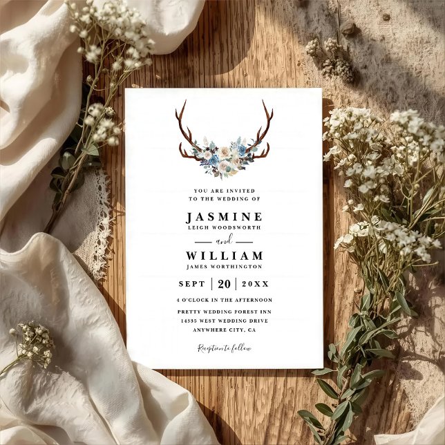 Convites Casamento Código QR Floral Boho Rústico Galhada (Criador carregado)