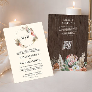 Convites Casamento Código QR Floral Boho Terroso Pampas Mad