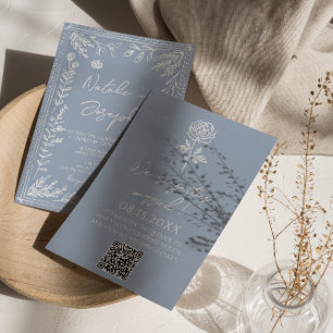 Convites Casamento Código QR Floral Botânico Boho Azul Azur
