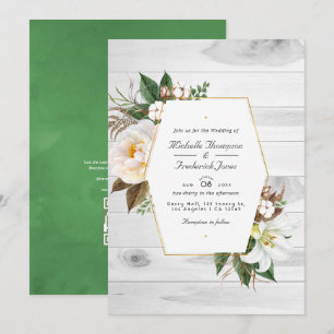 Convites Casamento Código QR Floral Branco Rústico País Cel