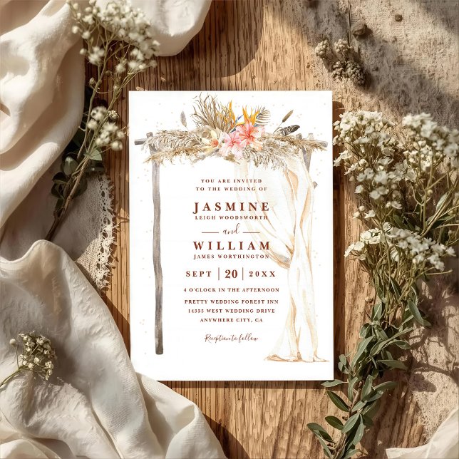Convites Casamento Código QR Floral Chic Dossel Terracotta  (Criador carregado)