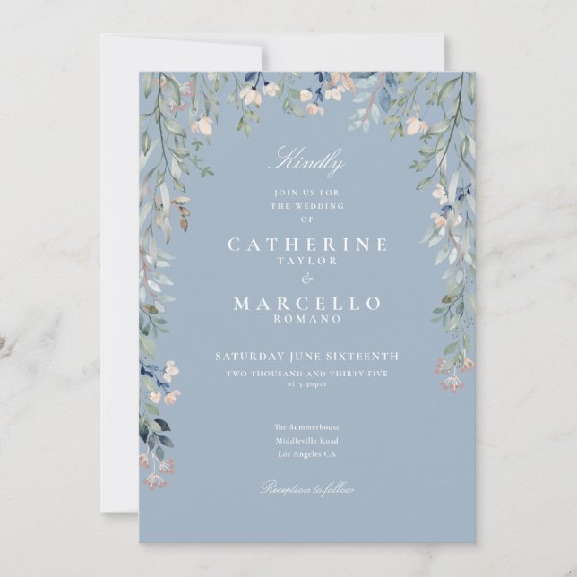 Convites Casamento Código QR Floral de Flores Silvestres Az (Frente)