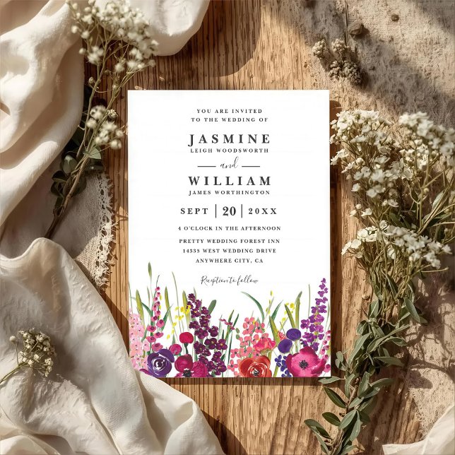 Convites Casamento Código QR Floral de Flores Silvestres Pi (Criador carregado)
