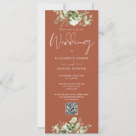 Convites Casamento Código QR Floral de Terracota Verde