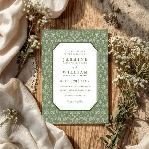 Convites Casamento Código QR Floral Elegante Chic Vintage J