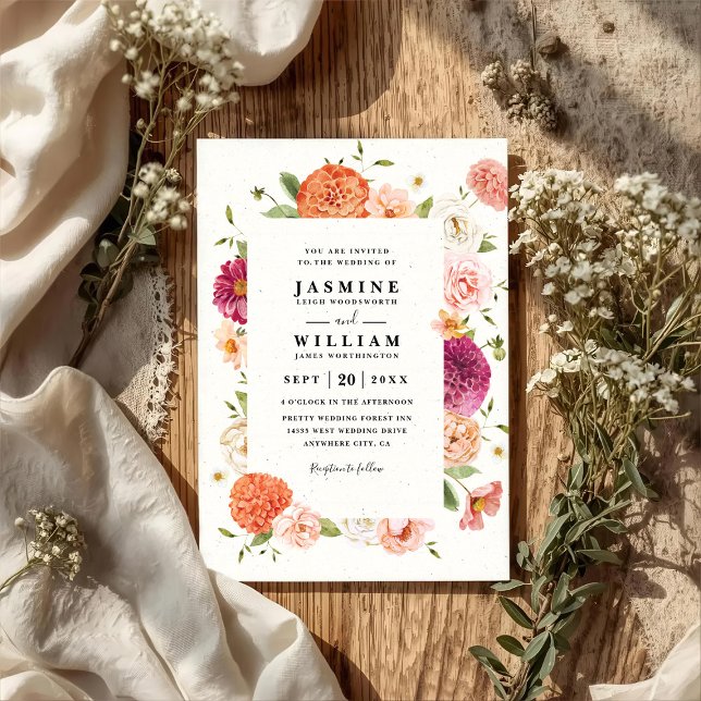 Convites Casamento Código QR Floral Elegante Moderno (Criador carregado)