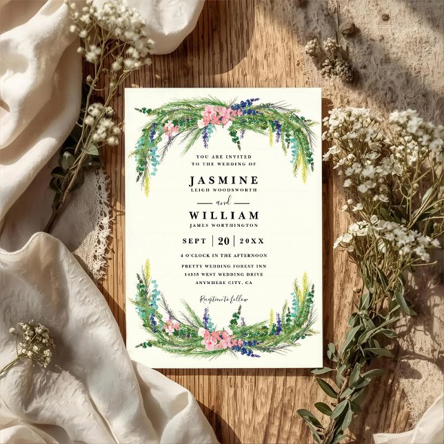 Convites Casamento Código QR Floral Elegante Rústico País (Criador carregado)