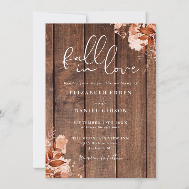 Convites Casamento Código QR Floral em Madeira Rústica de O (Frente)