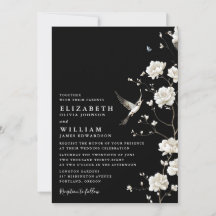 Casamento Código QR Floral em Preto e Branco Chino