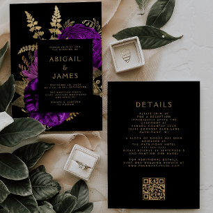 Convites Casamento Código QR Floral Escuro Temperamental Ro