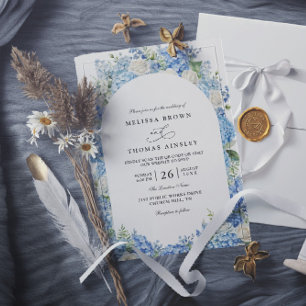 Convites Casamento Código QR Floral Hortênsia Azul Rosas Br